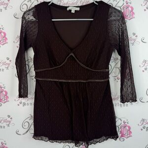 Moa Moa long sleeve polka dot bustier y2k Chocolate V-Neck Blouse